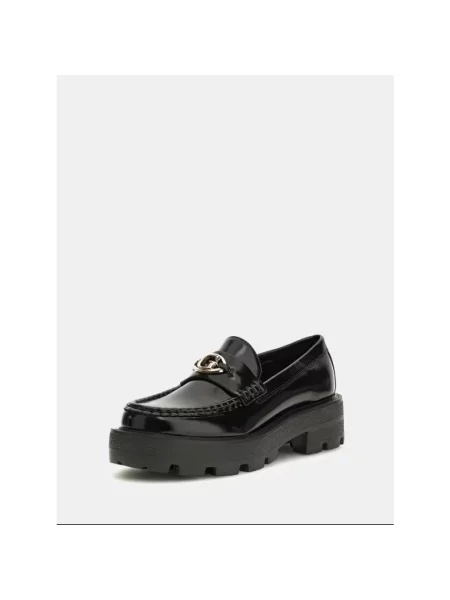 Lniane lakierowane loafersy Guess czarne