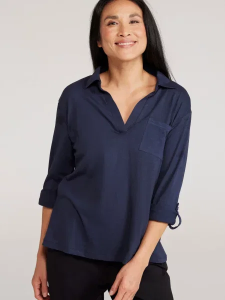 Brae — luźna koszulka polo Navy granatowe