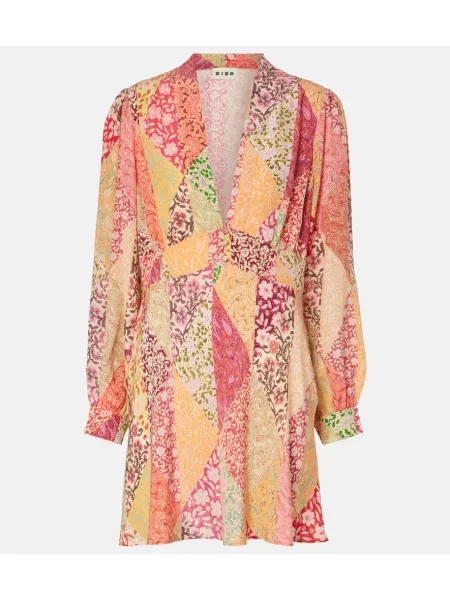 Rochie Rixo de mătase cu imagine roz