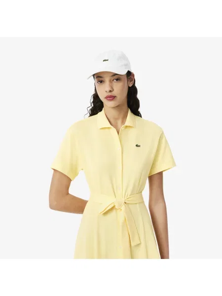 Lacoste Sukienka Z Kołnierzykiem Polo Z Krótkim Rękawem Flare Fit żółta