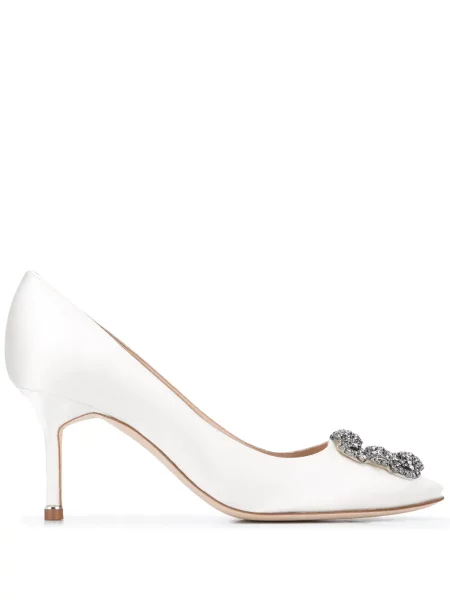 Pantofi cu toc Manolo Blahnik cu cataramă alb