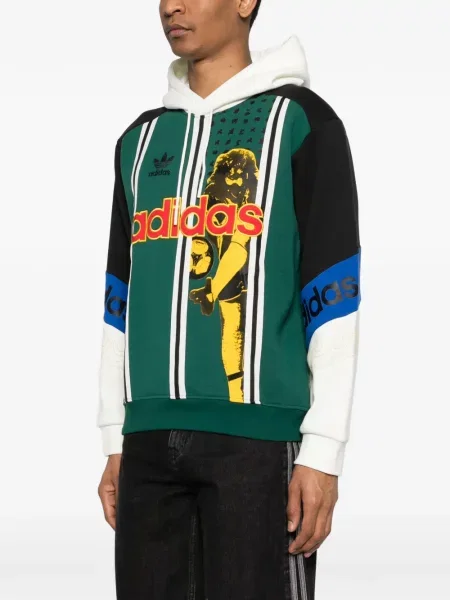 Hanorac cu glugă Adidas cu dungi cu imagine din jacard negru