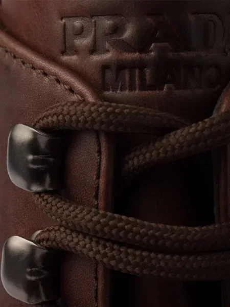 Botine Prada cu șireturi din dantelă maro