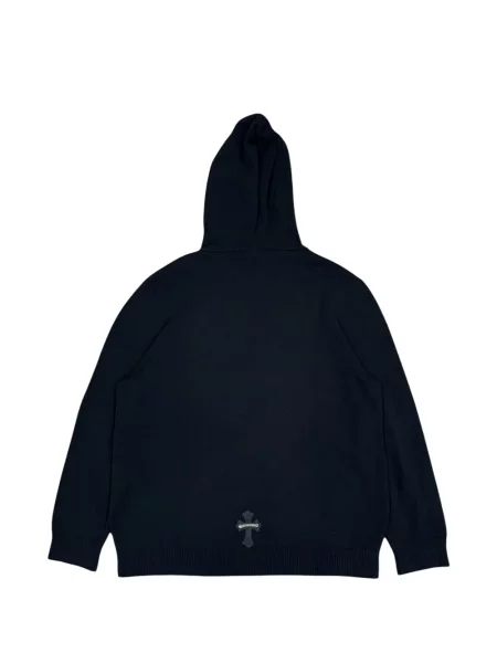 Кожаный суичър с качулка Chrome Hearts със сърца черно