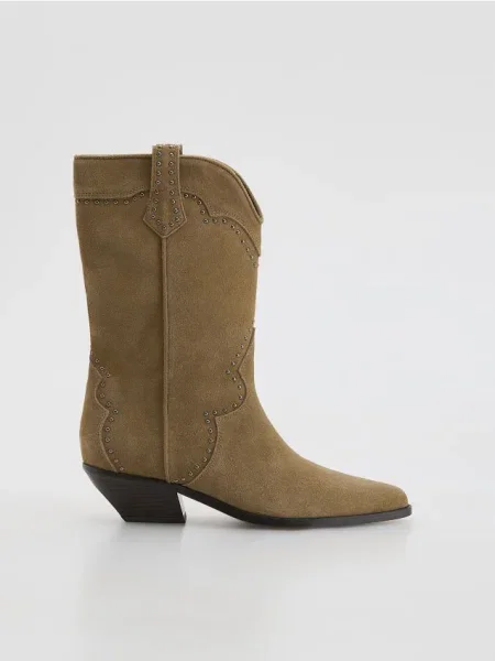 Замшевые ковбойские ботильоны Reserved бежевые