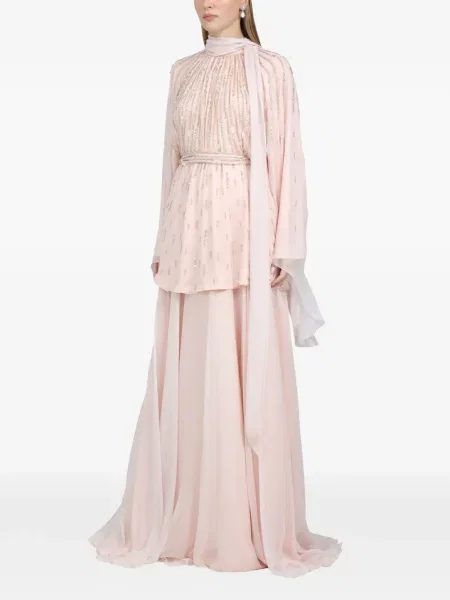 Maxi rochie maxi Dina Melwani cu mărgele de costum roz