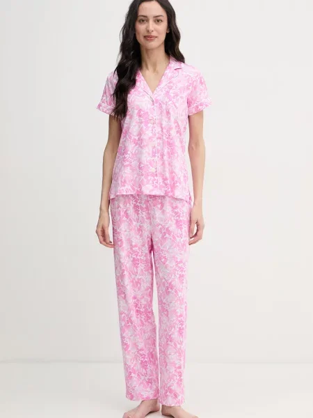 Lauren Ralph Lauren piżama dwuczęściowa z bawełną różowa