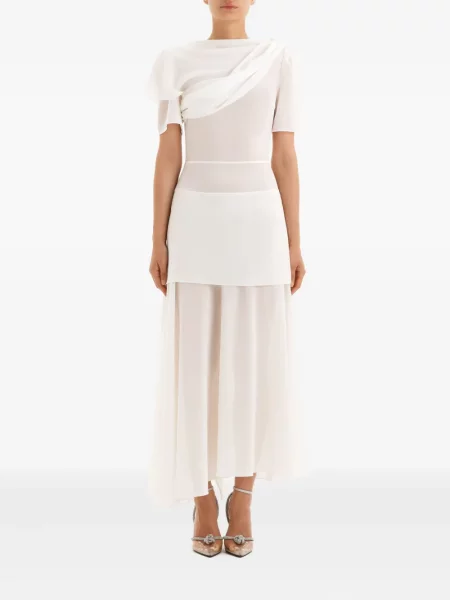 Rochie midi Post Meridiem drapată până la genunchi de costum alb