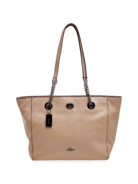 Kožna shopper torbica Coach siva