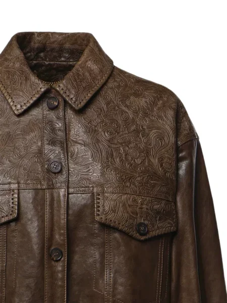 Gėlėta odinė striukė Golden Goose ruda