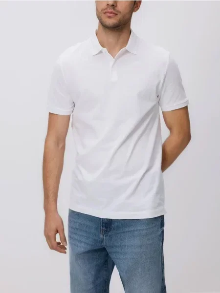 Reserved Tricou polo regular fit alb