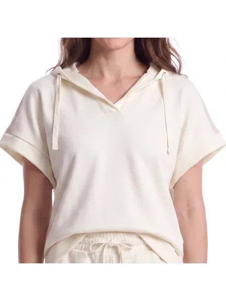 Bluza z kapturem Boss z kapturem z krótkim rękawem beżowa