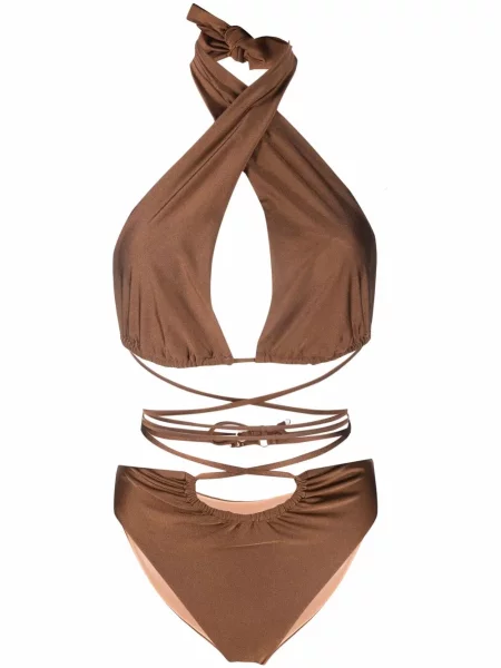 Costum de baie Noire Swimwear cu gât halter maro