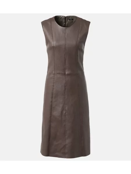 Rochie midi Joseph din piele până la genunchi de costum maro