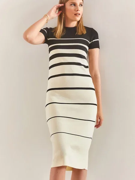 Bianco Lucci Rochie tricotat negru alb