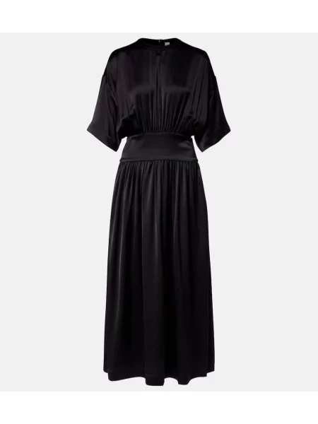 Satynowa sukienka koszulowa Toteme garniturowa czarna