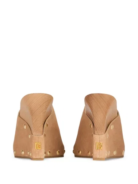 Saboți Balmain din piele de căprioară cu pană