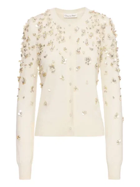 Cardigan Oscar De La Renta cu broderie alb