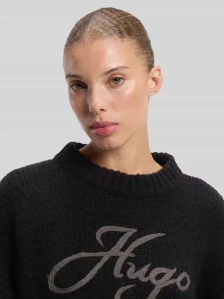 Sweter o kroju loose fit z mieszanka wełny i alpaki model Sloguinny' Hugo czarny