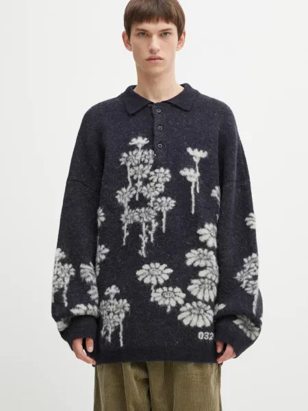Pulover din amestec de lână Melting Daisies bleumarin călduros