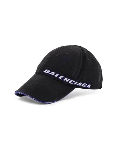 Lniana czapka z daszkiem Balenciaga z logo czarna