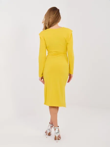 Rochie maxi Rue Paris cu mâneci lungi până la genunchi galben