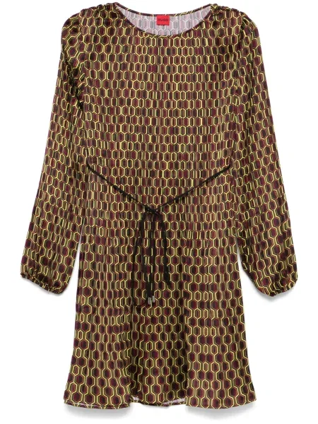 Rochie Hugo cu imagine cu imprimeu geometric plisată roșu