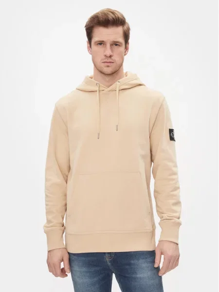 Mikina s kapucňou Calvin Klein Jeans béžová