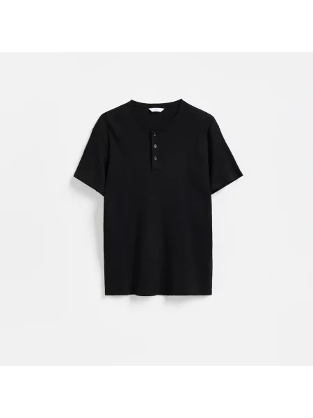 Reserved Tričko henley slim fit černý