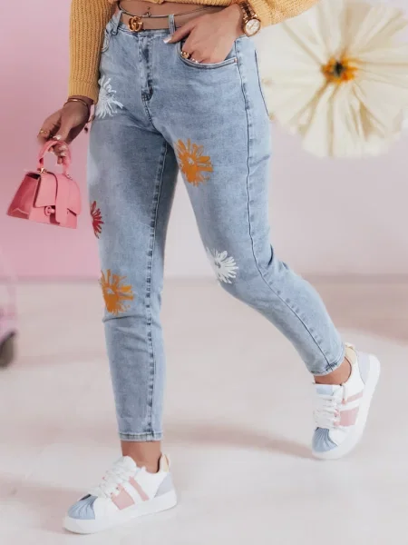 Spodnie jeansowe slim fit w kwiatki FLORENSSO Dstreet niebieskie