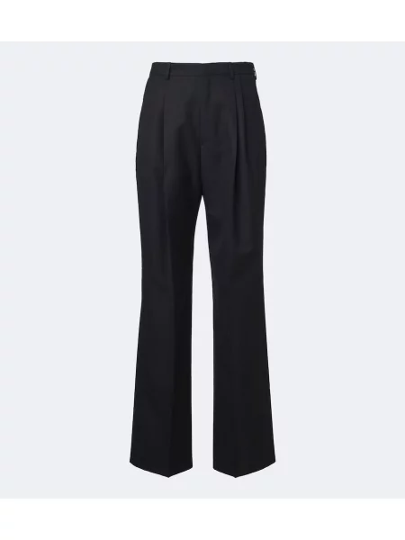 Pantaloni Dries Van Noten de lână cu model herringbone albastru