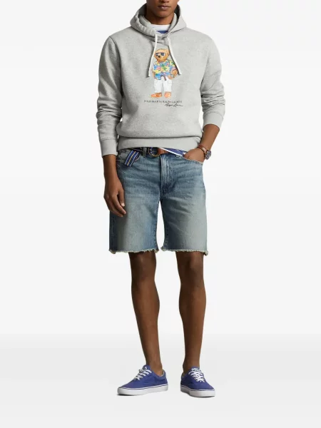 Tricou polo Polo Ralph Lauren cu glugă cu blană cu broderie roșu