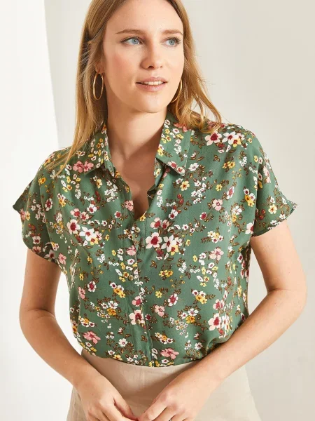 Bianco Lucci Bluză maro / galben / kaki alb