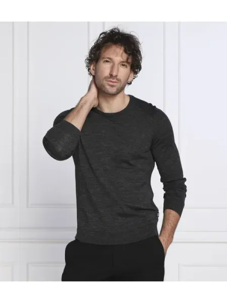 BOSS BLACK de lână pulover leno-p | slim fit negru