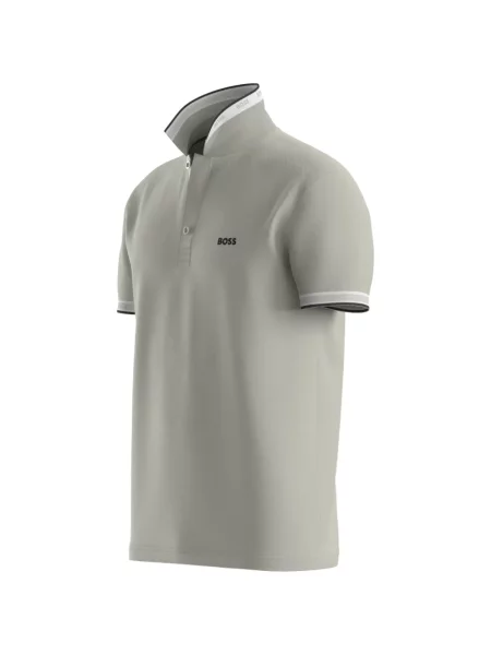 Къс поло тениска Boss с автограф сиво