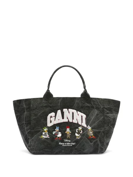 Geantă Ganni cu broderie gri