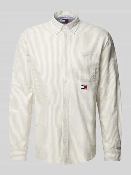 Koszula casualowa o kroju regular fit z wyhaftowanym logo model ‘OXFORD’ Tommy Jeans beżowa