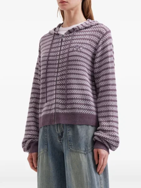 Mini cardigan Mini Cream cu dungi cu glugă violet