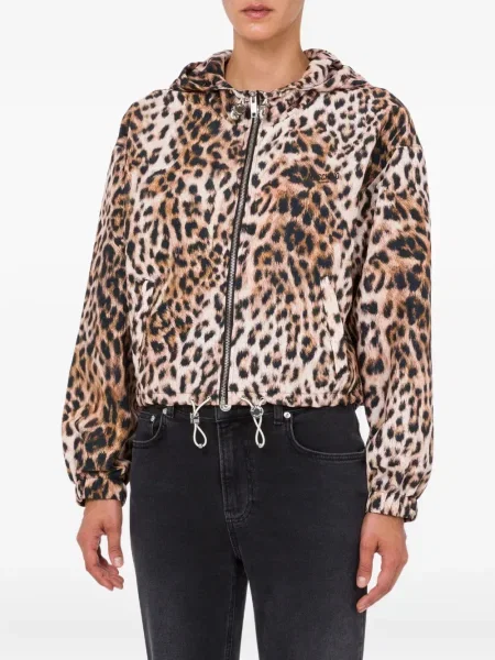 Geacă de blugi Moschino Jeans cu glugă cu imagine cu model leopard maro