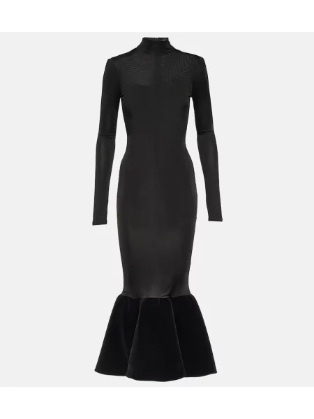 Rochie midi David Koma cu volane din jerseu până la genunchi negru