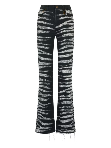 Blugi evazați Roberto Cavalli cu imagine cu model zebră negru