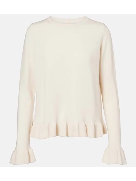 Pulover Jardin Des Orangers de lână cu volane alb