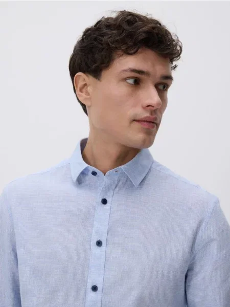 Reserved Cămașă regular fit cu adaos de in albastru-deschis albastru