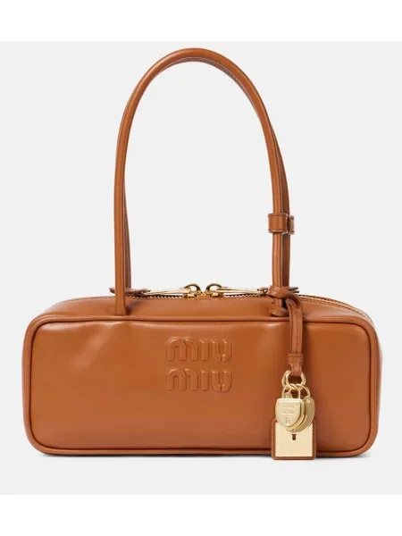 Usnjena usnjena torbica Miu Miu rjava
