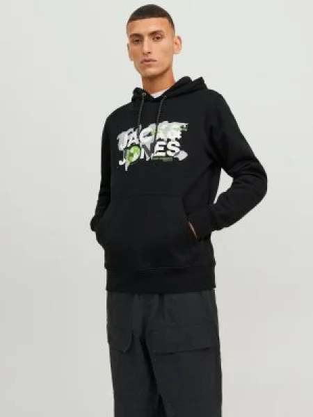 JACK & JONES Tréning póló DUST citromzöld / fekete / fehér