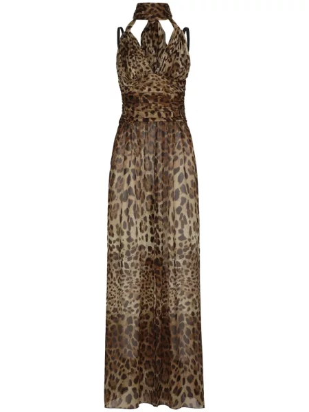 Rochie Dolce & Gabbana de mătase cu imagine cu model leopard maro
