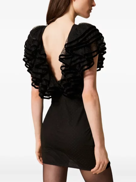 Rochie Twinset cu volane din tul de costum negru
