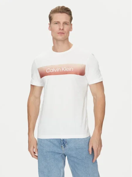 Calvin Klein Tricou Linear Ombre alb