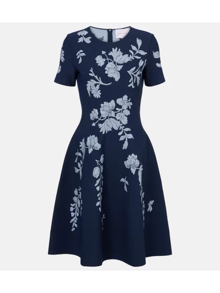 Rochie midi Carolina Herrera cu model floral din jacard până la genunchi albastru