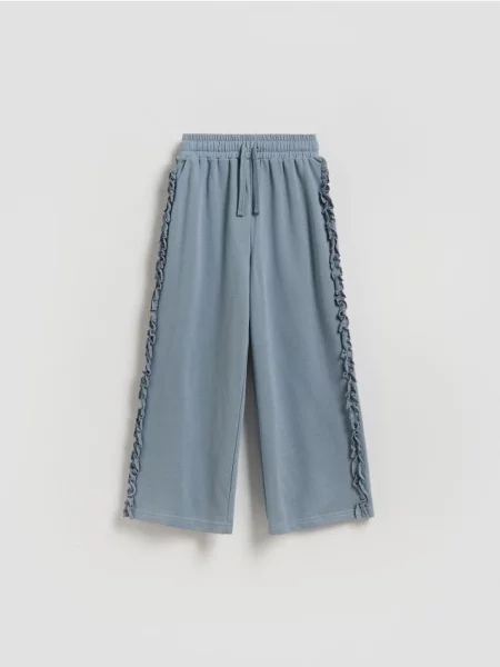 Reserved Pantaloni sport wide leg metalizat albastru